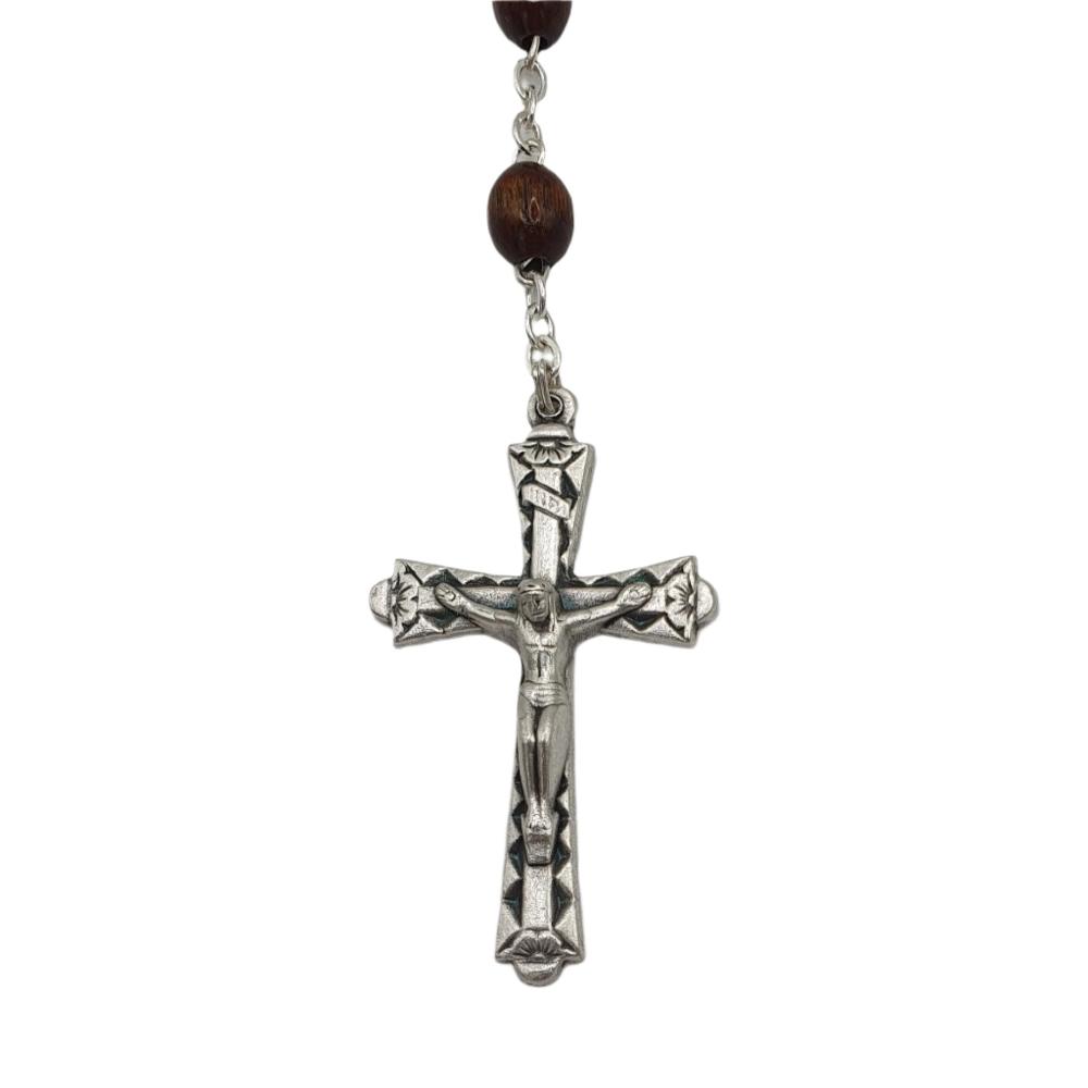15-Decade Wooden Rosary with Metal Crucifix and Miraculous Centrepiece