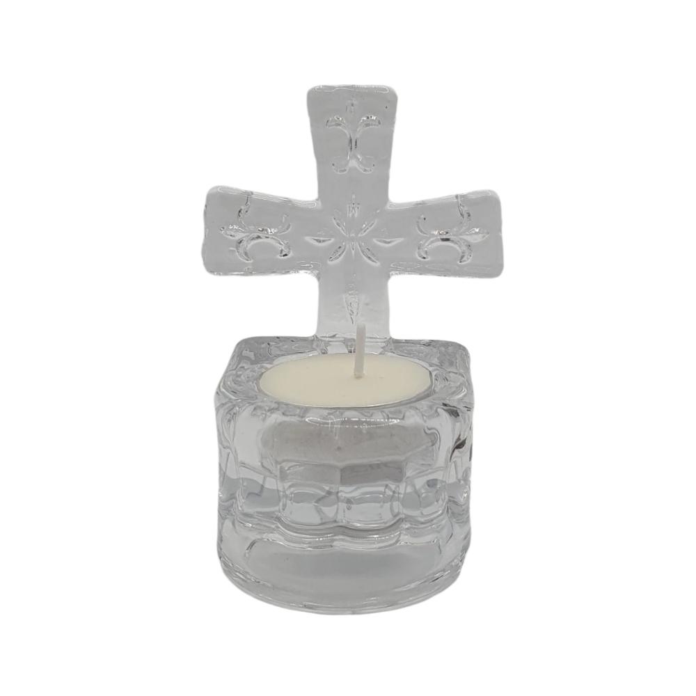 Versatile Glass Cross Tealight Holder and Holy Water Font