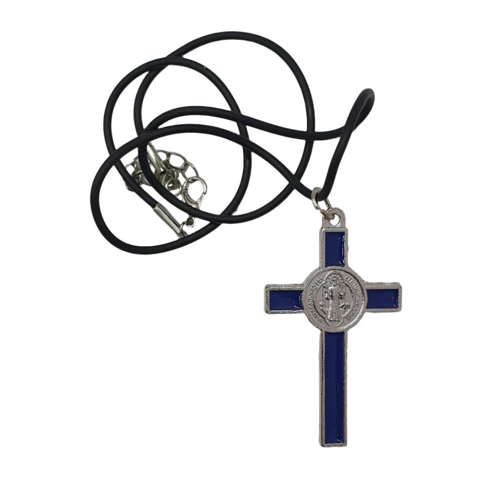 Metal and Blue Enamel St. Benedict Crucifix – 2 Inch
