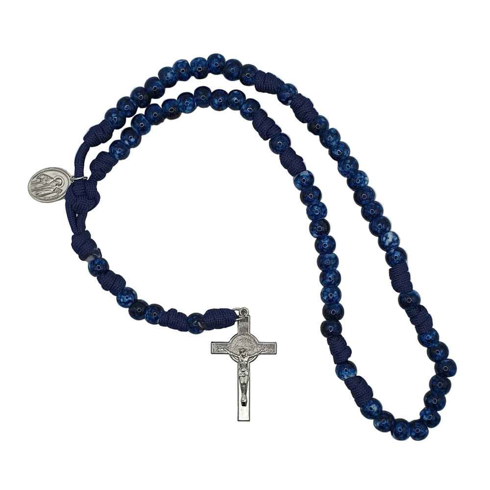 Large Blue Bead Rope St Benedict Rosary