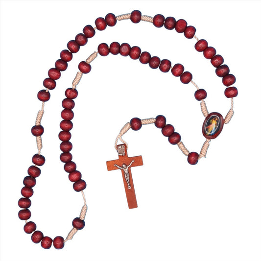 Red Wood Saint Rosary - Smooth Wood Beads with Crucifix