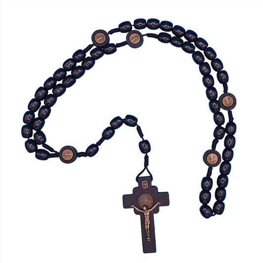 Black Wood Corded St. Benedict Rosary