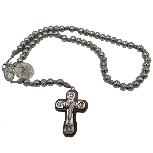 Metal Combat Rosary - St Benedict Medal