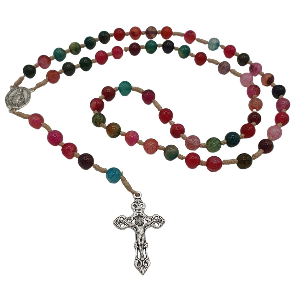 Agate and Tourmaline Rosary on Rope