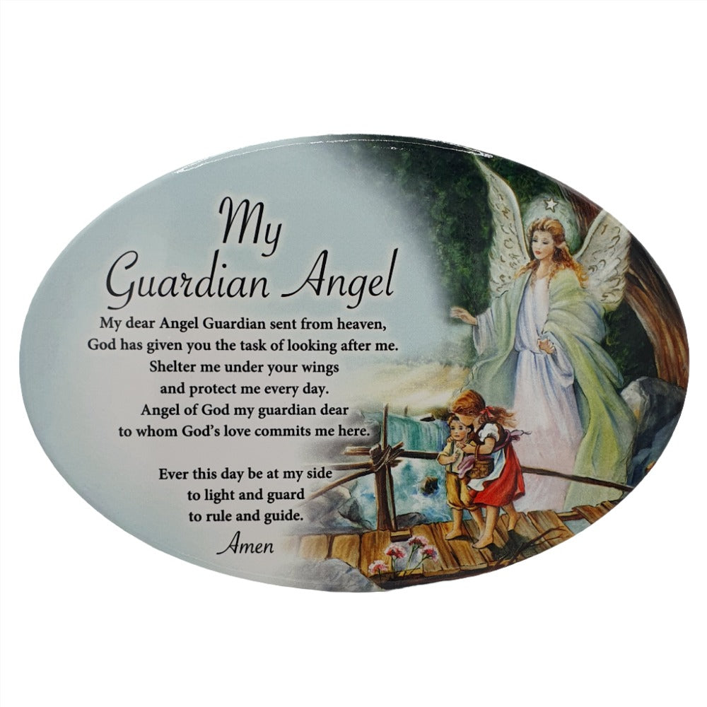 Guardian Angel Ceramic Oval Plaque