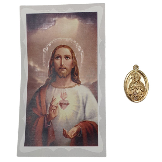 "Prayer to the Sacred Heart of Jesus" Prayer Card with Sacred Heart Medal