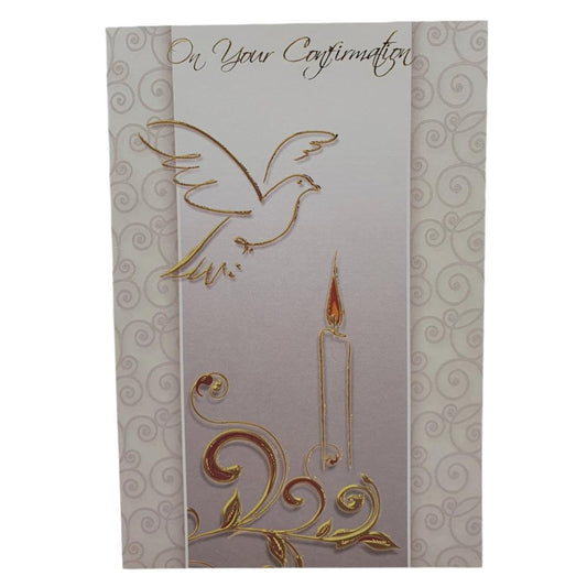 Confirmation Card with Candle and Dove Design