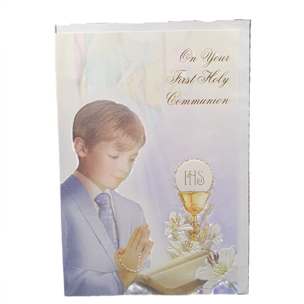 "On your first Holy Communion" First Communion Card for a Boy