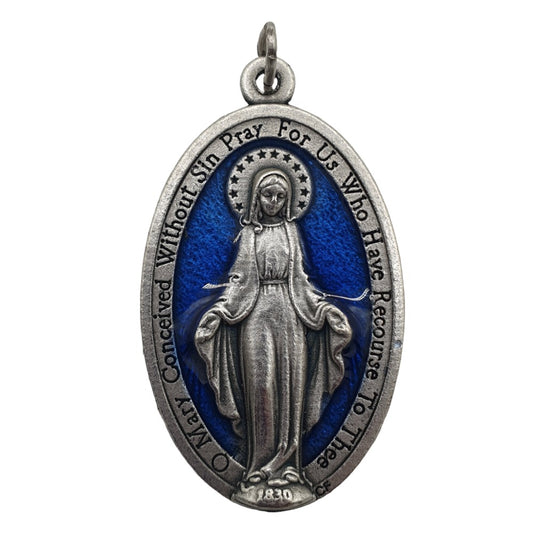 Large Blue Miraculous Medal - Stunning Devotional Pendant