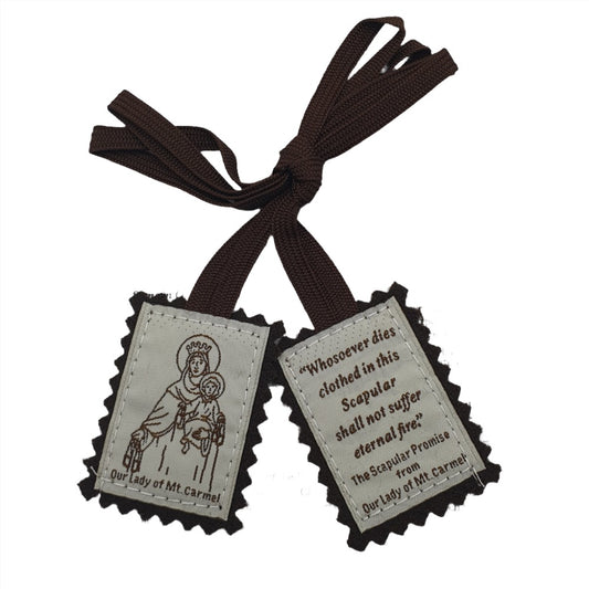 Brown Wool Scapular with Informative Leaflet - Traditional Devotional Wear