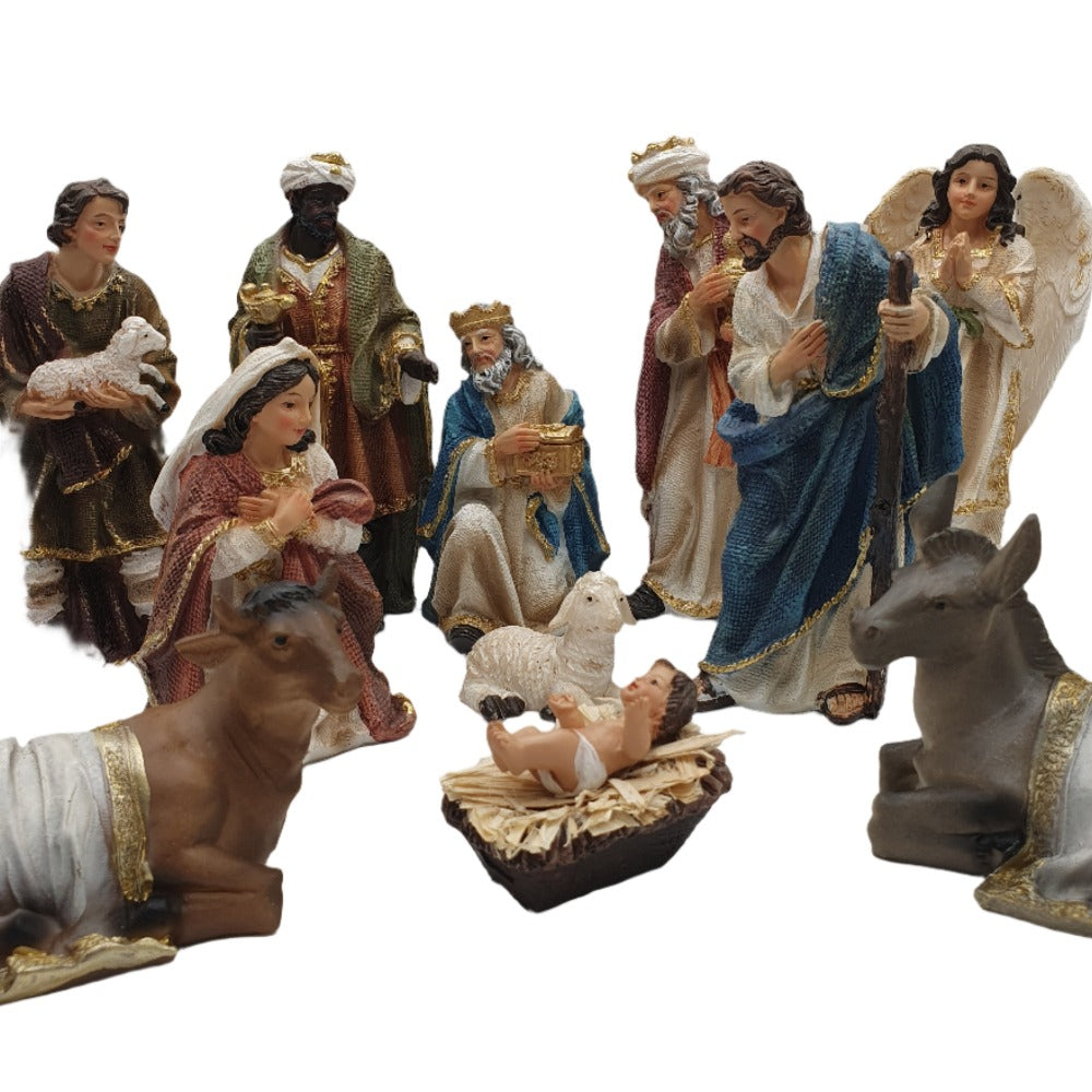 Hand-Painted 11-Piece Resin Nativity Set - 6" Figures