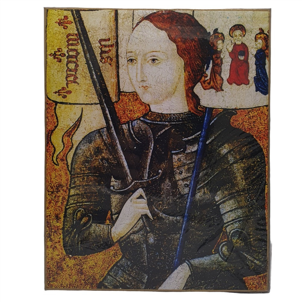 Handcrafted Joan of Arc Wooden Icon Plaque - 20cm x 25.5cm