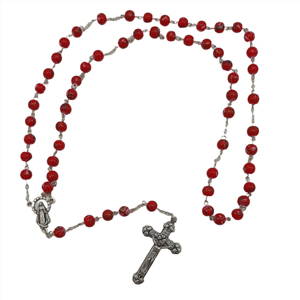 Red Bead Rosary with Intricate Crucifix