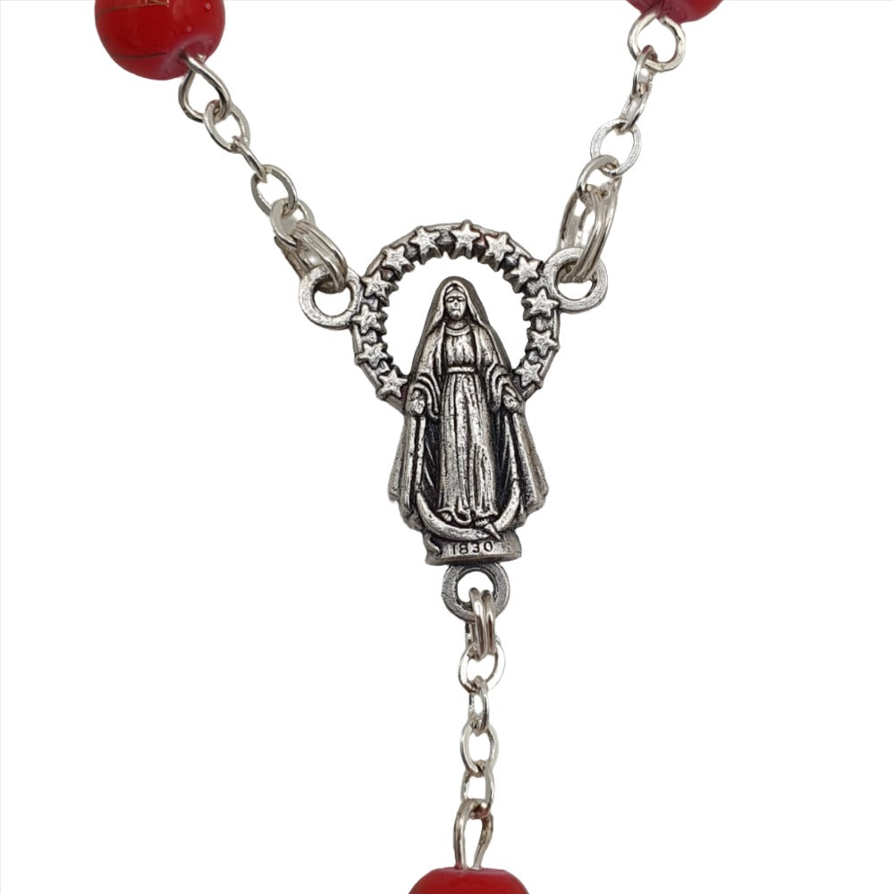 Red Bead Rosary with Intricate Crucifix