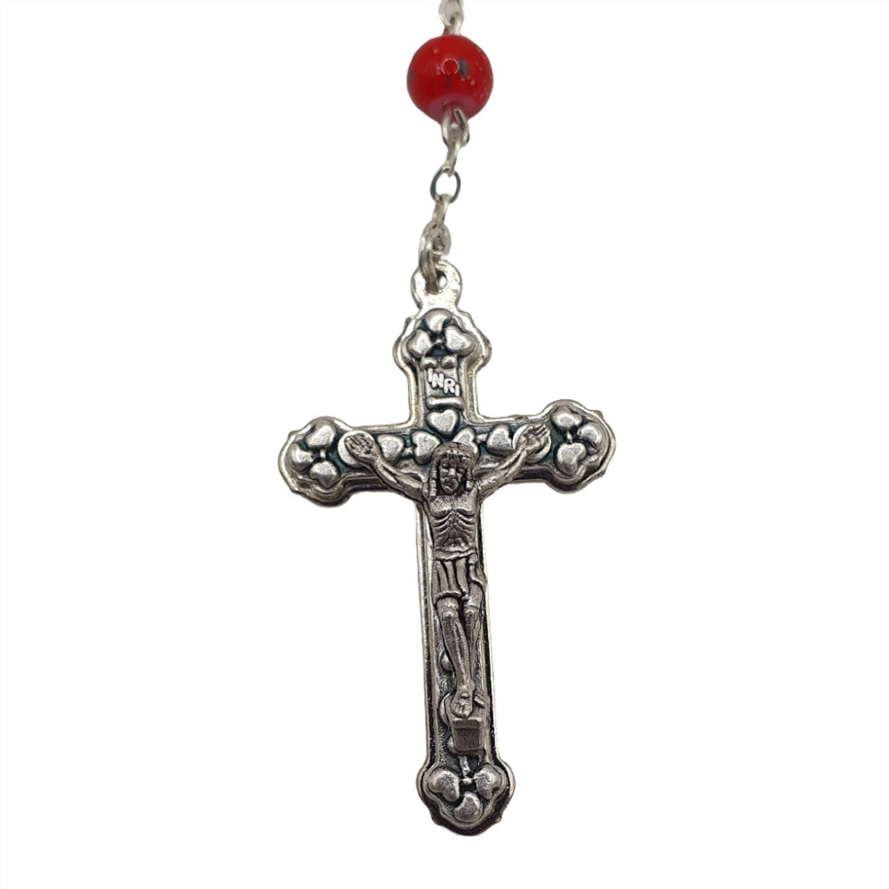 Red Bead Rosary with Intricate Crucifix