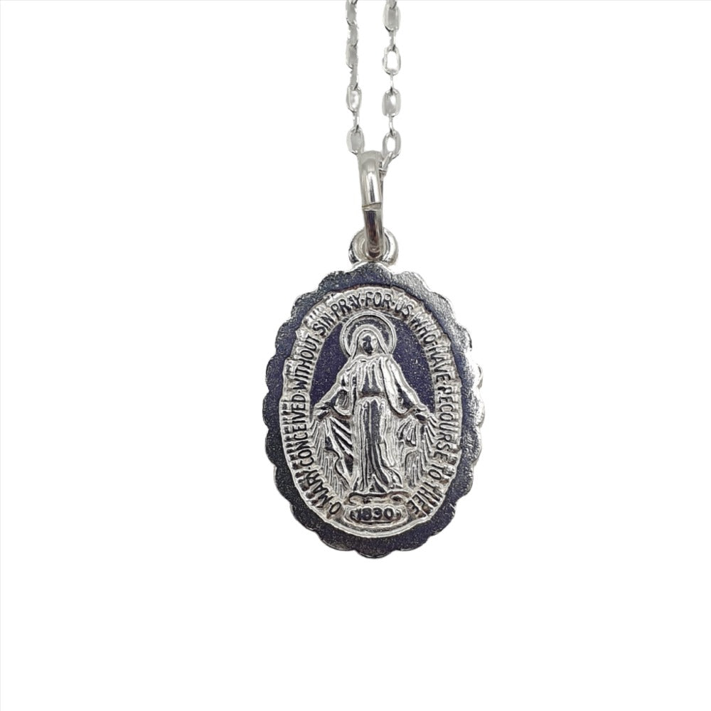 Sterling Silver Miraculous Medal Necklace - 44cm Chain