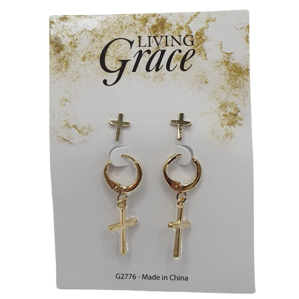 Elegant Cross Earring Set – Studs & Hoops in Gold or Rose Gold