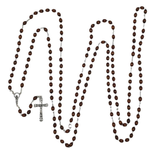 15-Decade Wooden Rosary with Metal Crucifix and Miraculous Centrepiece