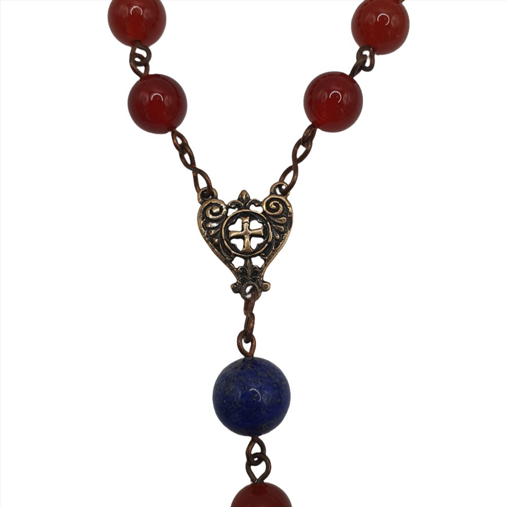 Bespoke Carnelian and Lapis Lazuli Rosary with Bronze Jerusalem Cross