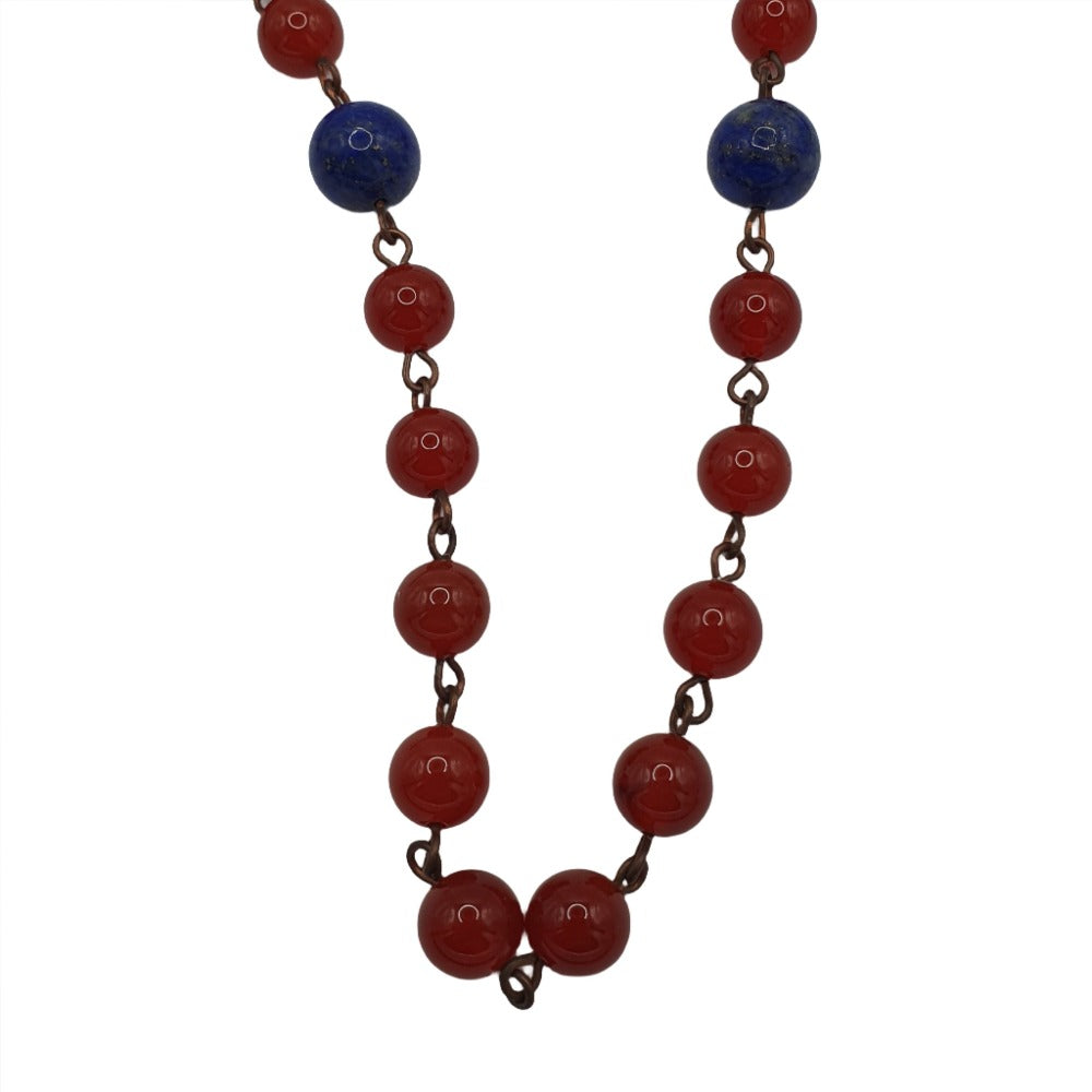 Bespoke Carnelian and Lapis Lazuli Rosary with Bronze Jerusalem Cross