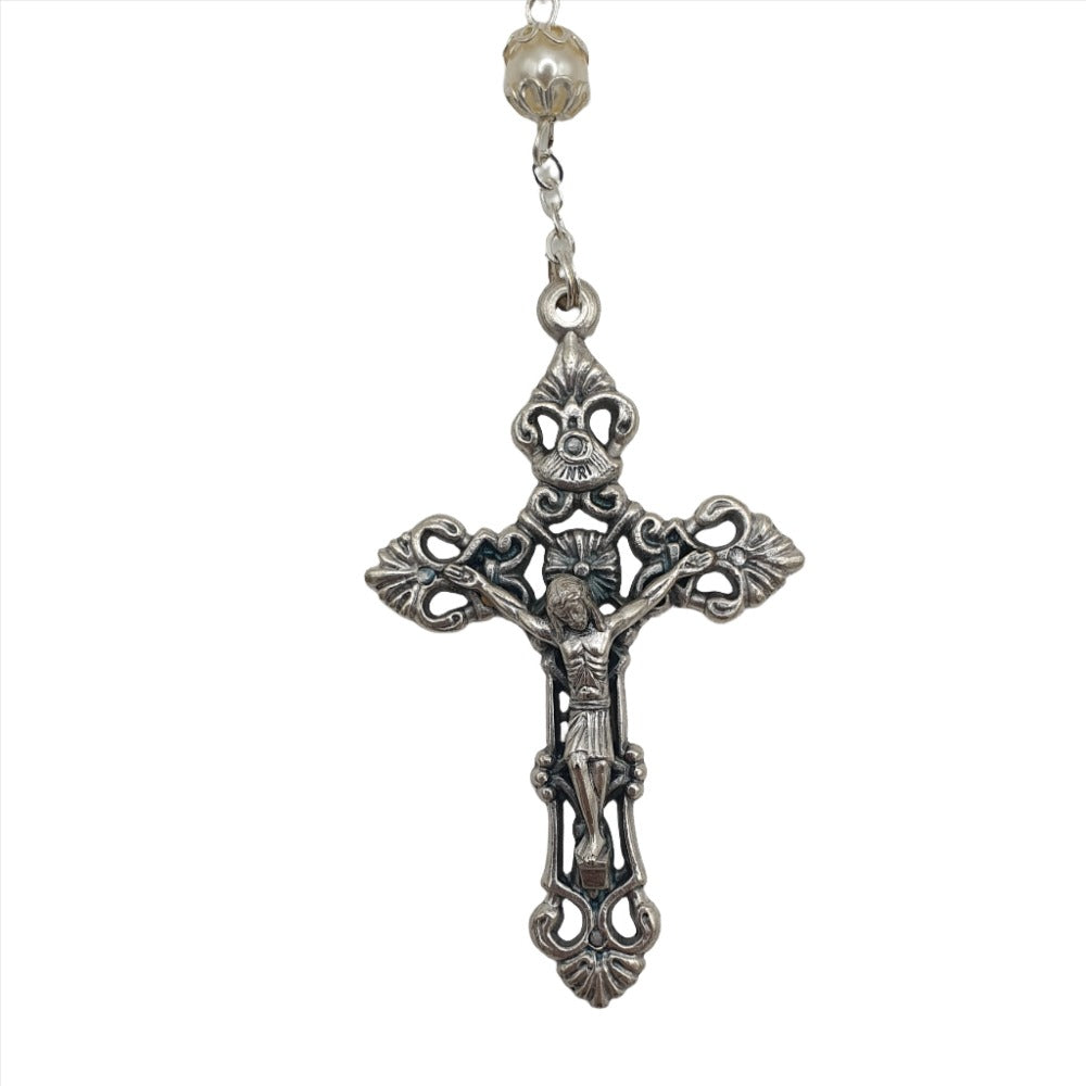 Pink Patterned Stone Rosary with Mary Centrepiece and Miraculous Medal