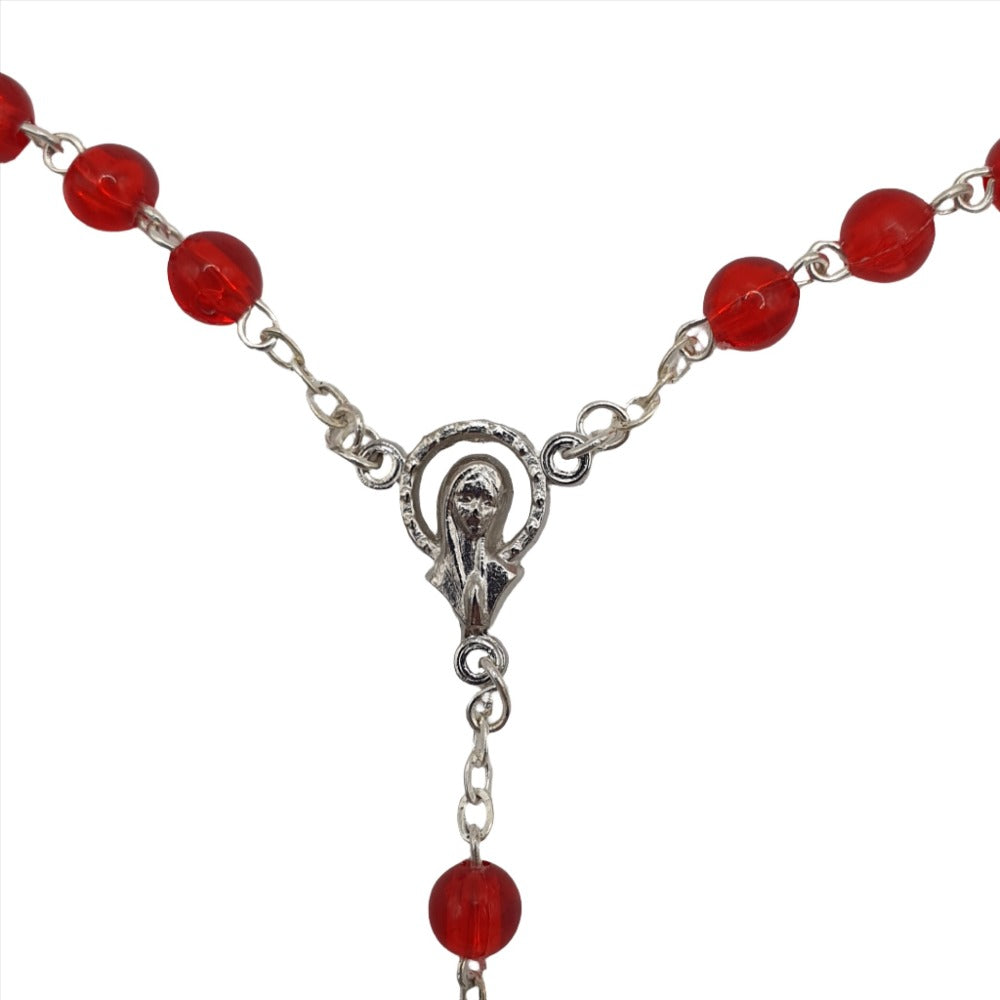 St. Michael Chaplet with Red and White Beads - Devotional Prayer Necklace