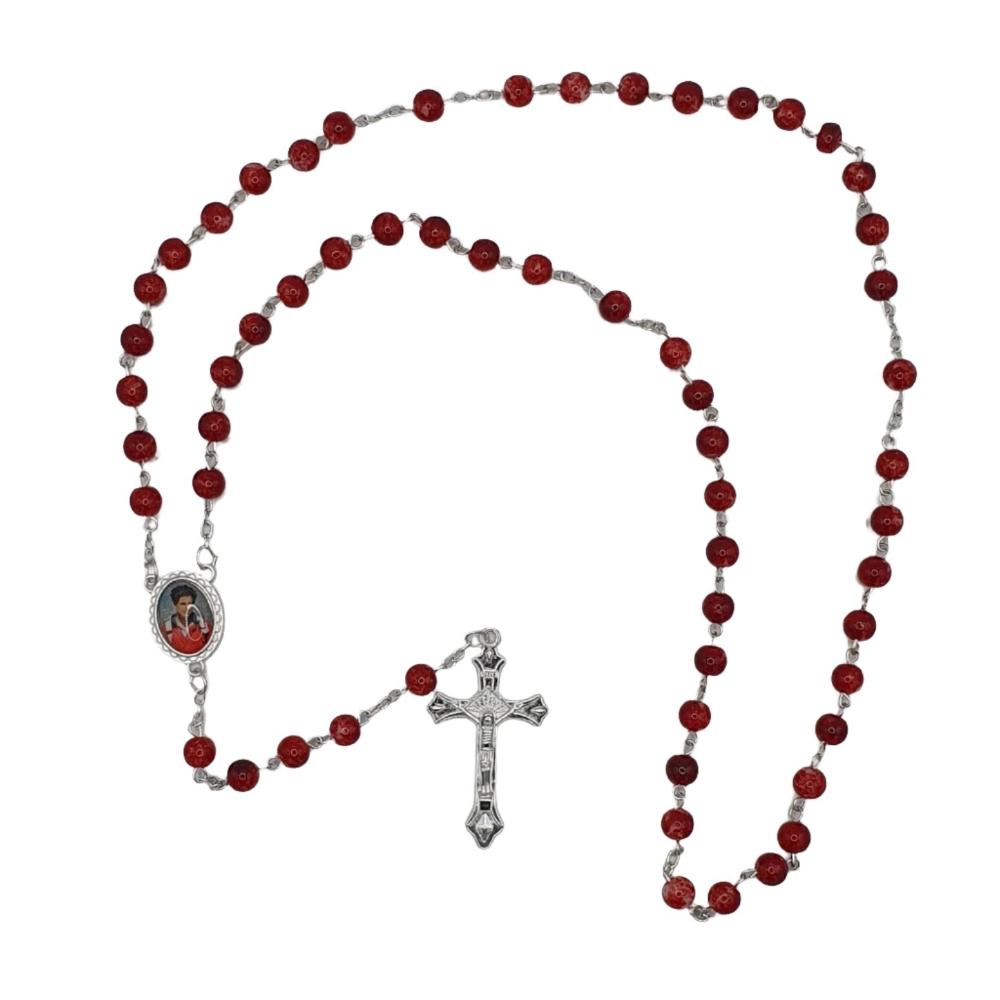 Carlo Acutis Red Glass Bead Rosary