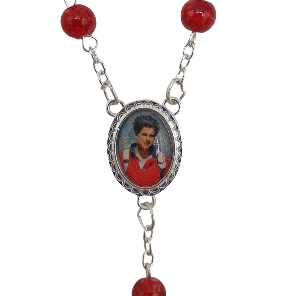 Carlo Acutis Red Glass Bead Rosary