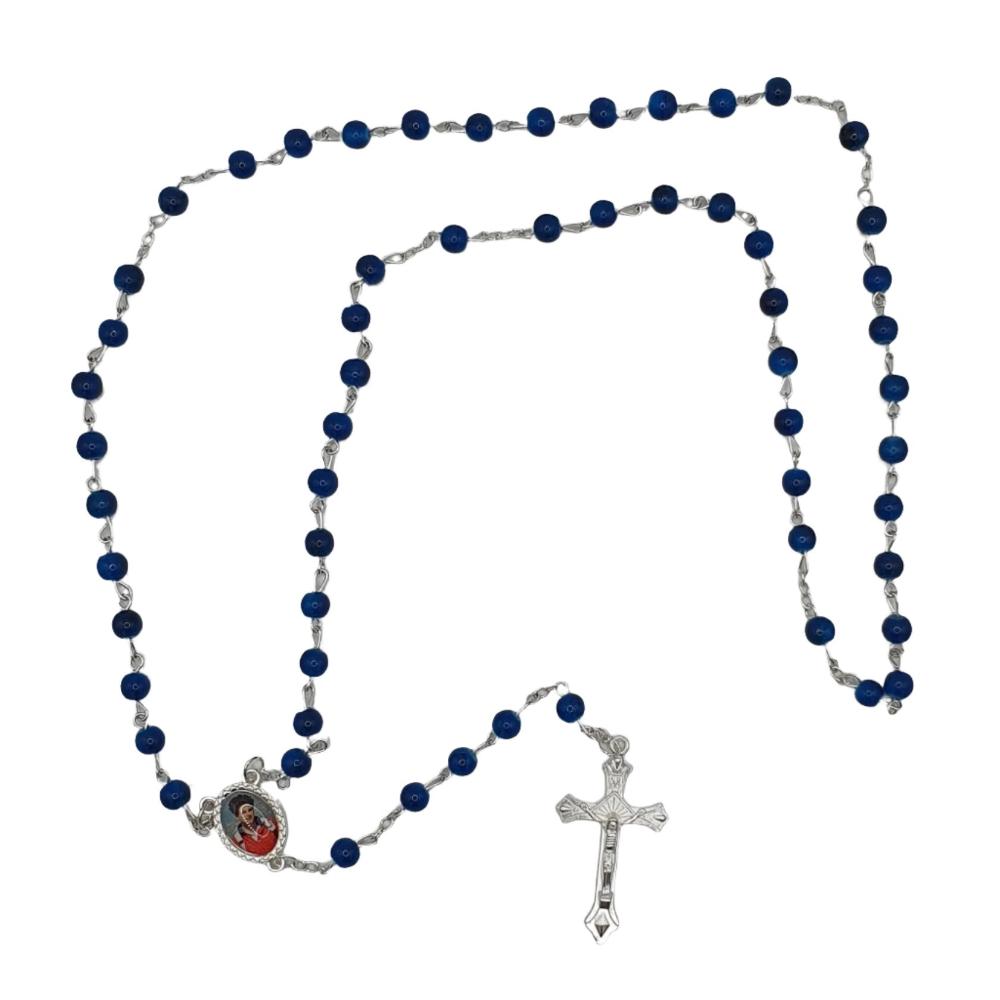 Carlo Acutis Blue Glass Bead Rosary