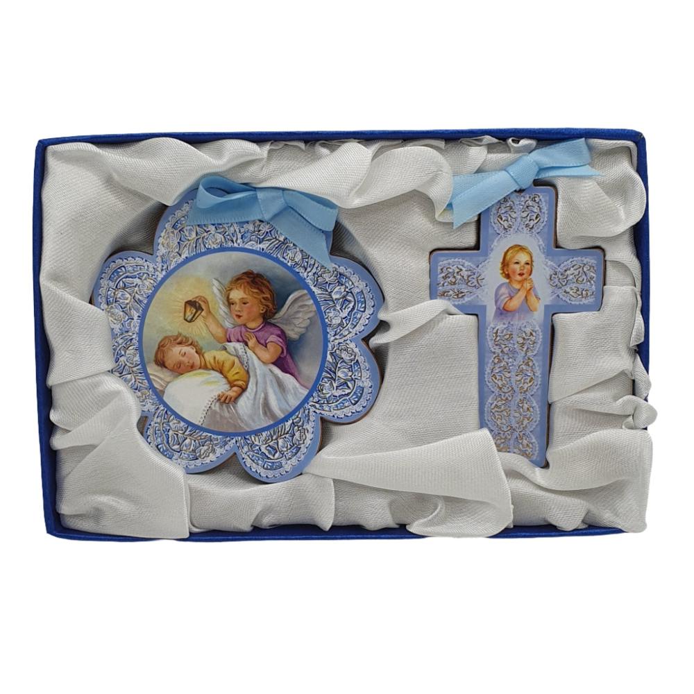 Guardian Angel and Praying Child Plaque Gift Set - Available in Blue, Pink, or White