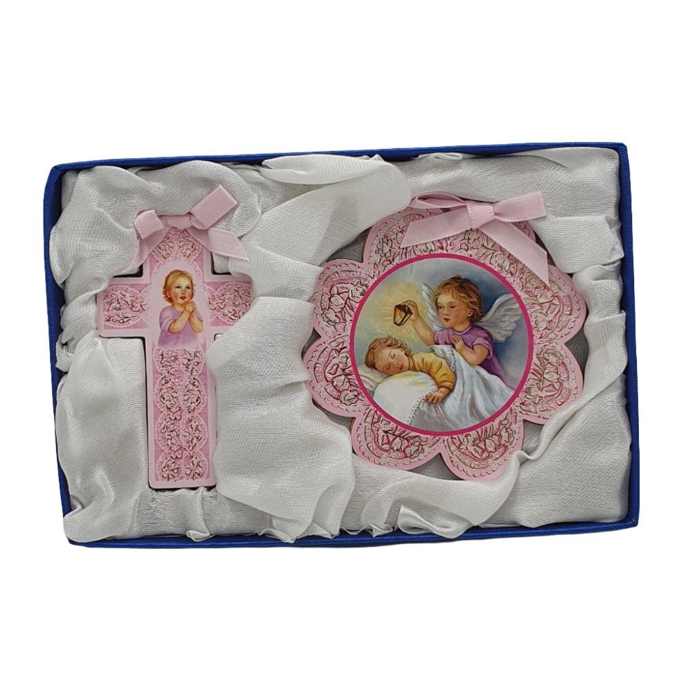 Guardian Angel and Praying Child Plaque Gift Set - Available in Blue, Pink, or White