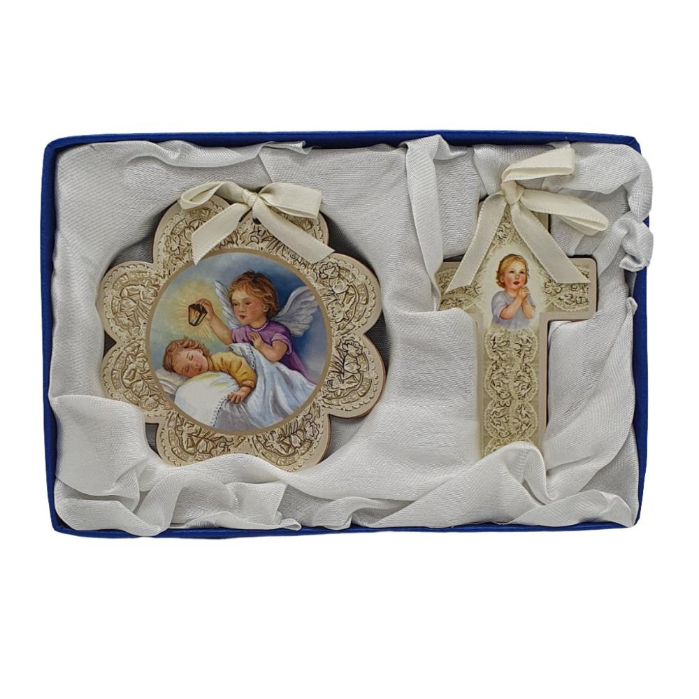 Guardian Angel and Praying Child Plaque Gift Set - Available in Blue, Pink, or White