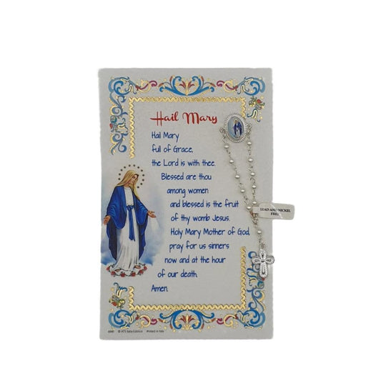 Miraculous Medal Lapel Pin Rosary with Hail Mary Prayer Card