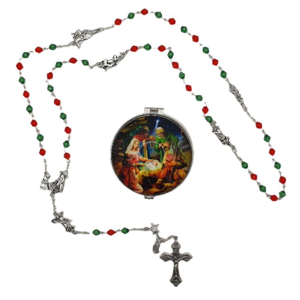 Nativity-Themed 5-Decade Rosary with Porcelain Nativity Box