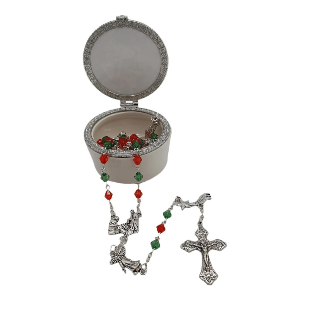 Nativity-Themed 5-Decade Rosary with Porcelain Nativity Box