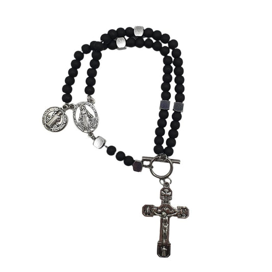 St. Benedict Combat Rosary Bracelet – 5 Decades with Medal and History Leaflet