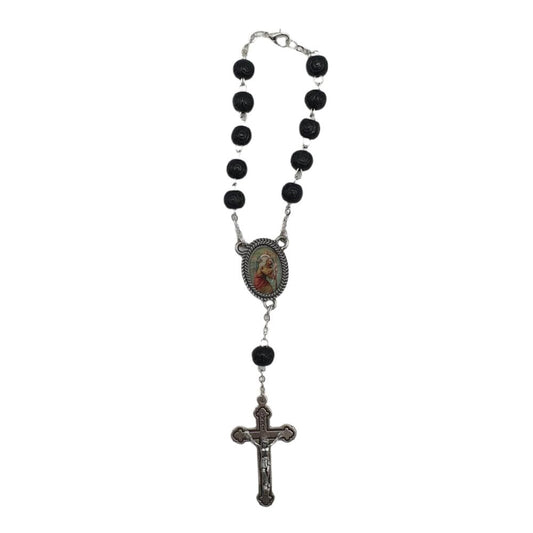 Black Wooden Bead Car Rosary with St. Christopher Centrepiece