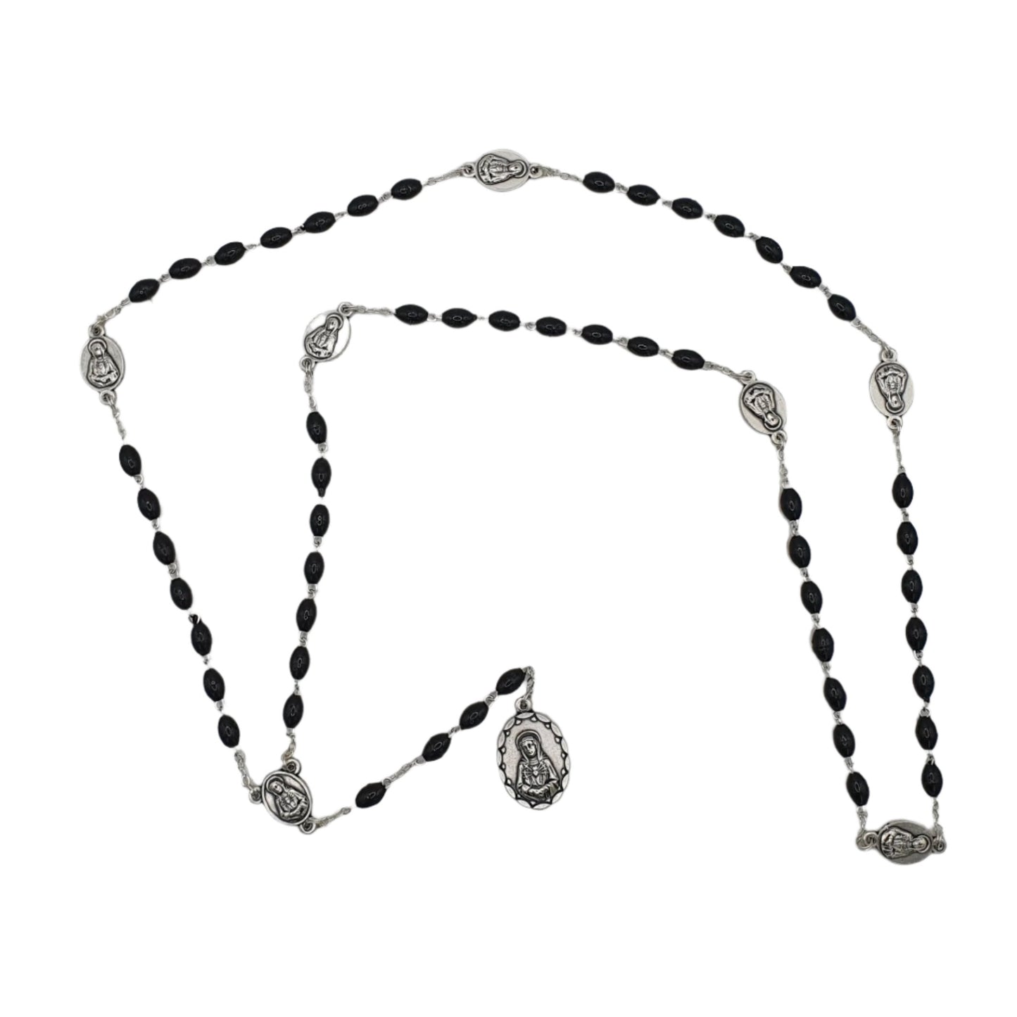 Black Seven Sorrows Rosary with Medal Representations of Mary’s Sorrows