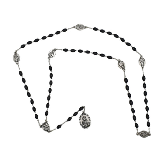 Black Seven Sorrows Rosary with Medal Representations of Mary’s Sorrows