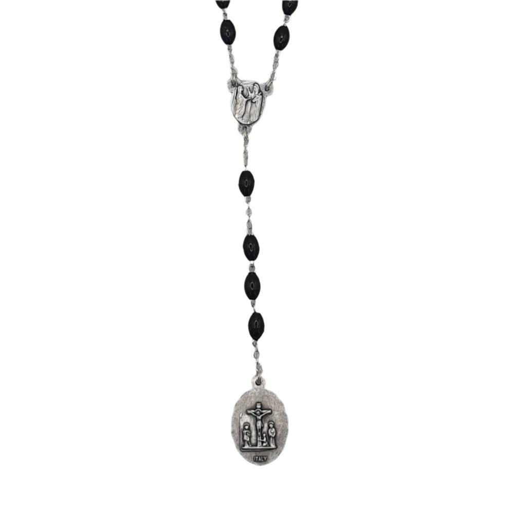 Black Seven Sorrows Rosary with Medal Representations of Mary’s Sorrows