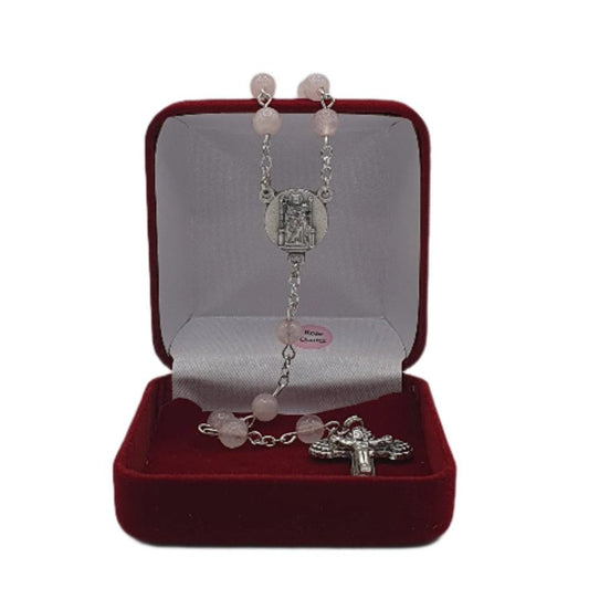 Rose Quartz Rosary with Our Lady of Walsingham Centerpiece