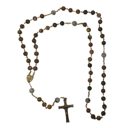 Handmade Ocean Agate and Citrine Rosary with Brass Chi-Rho Centrepiece