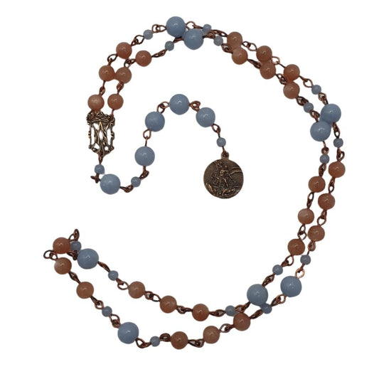 St. Michael’s Chaplet with Angelite, Sunstone Beads and Bronze St. Michael Medal