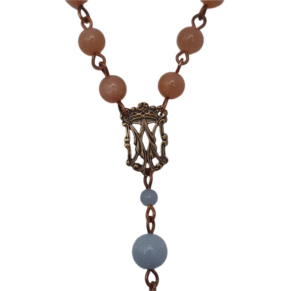 St. Michael’s Chaplet with Angelite, Sunstone Beads and Bronze St. Michael Medal