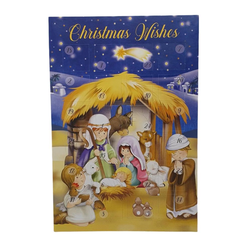 Cartoon Nativity Advent Calendar Christmas Card with Easel Stand and Red Envelope