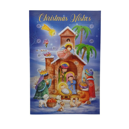 Cartoon Nativity Advent Calendar Christmas Card with Easel Stand and Red Envelope