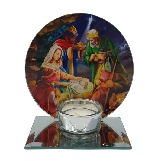 Glass Votive Candle with Nativity Scene of Three Kings