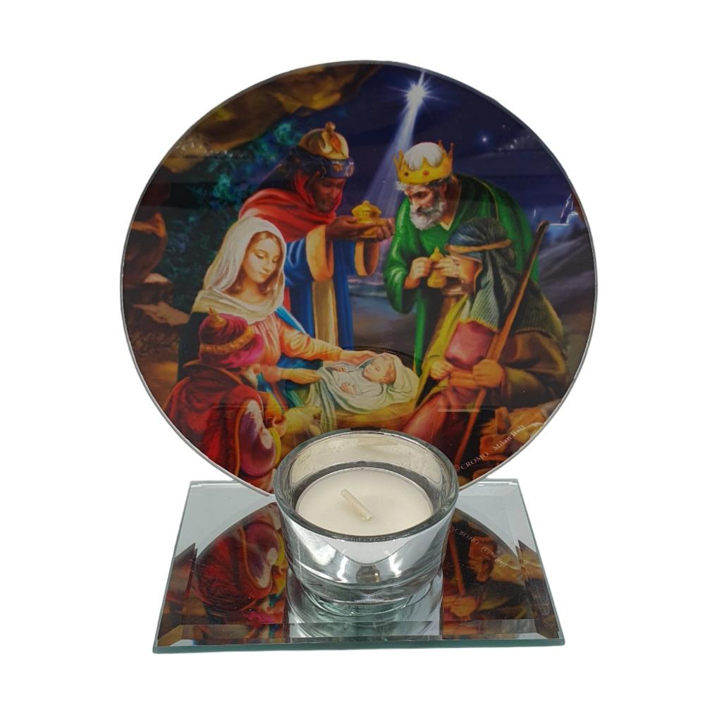 Glass Votive Candle with Nativity Scene of Three Kings