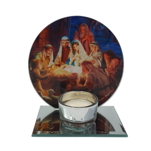 Glass Votive Candle with Nativity Scene of Shepherds