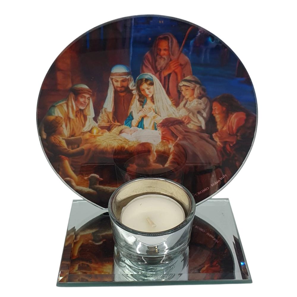 Glass Votive Candle with Nativity Scene of Shepherds